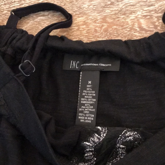 INC Black/Silver Embroidered Off Shoulder Blouse - Picture 4 of 7